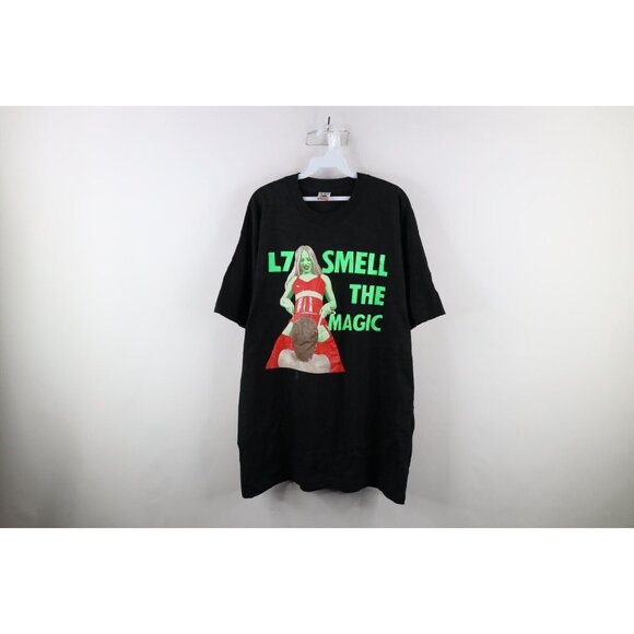 Vintage 90s Mens XL Distressed Smell the Magic L7 Band T-Shirt Black Cotton USA